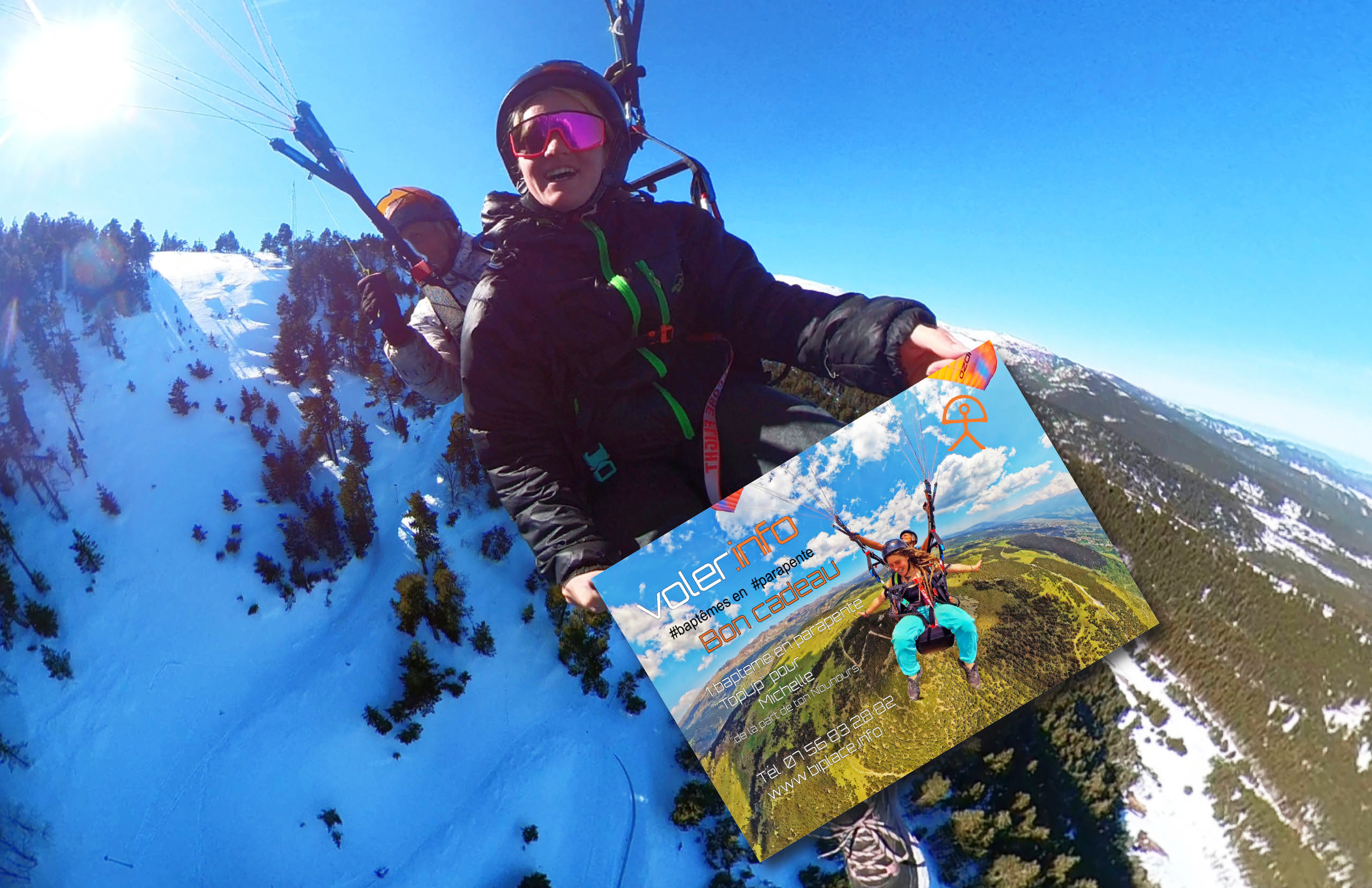 Vol en parapente hivernal au-dessus des montagnes enneigées